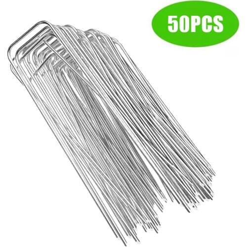 50Pcs Heavy Duty U Shape Garden Stakes Staple Securing Pegs Pins Anti-Rust For Securing Weed Barrier Fabric Landscape Fabric