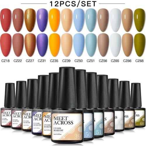 MEET ACROSS Gel Nail Polish Varnish Hybrid Top Base Coat Cat Eye UV LED Semi Permanent Shiny Color Soak Off All For Manicure
