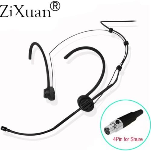 Free Shipping Dual Ear Hook Headset Head Microphone for Shure Wireless Mic System Bodypack with TA4F Mini 4Pin XLR Connector