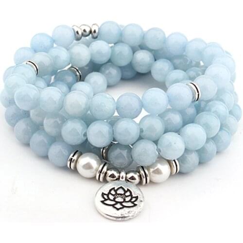 DIEZI Drop Shipping 2018 New Fashion 108 Mala Beads Sky Blue lotus Strand Bracelet Yoga Bracelet Necklace For Women Jewelry