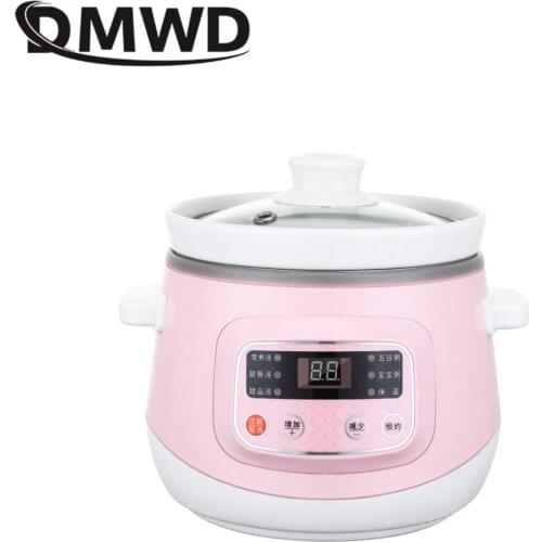 DMWD Household Electric Slow Cooker 1L Stew Pot Porridge Soup Pot Casserole Ceramic Liner 24H Appointment 6 Function 220V