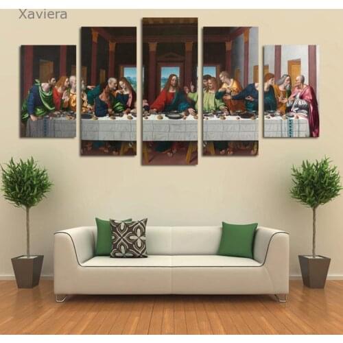 Five-Piece Nordic Canvas Painting The Last Supper Retro Art Poster Home Decoration Living Room Modular Picture Frameless Picture