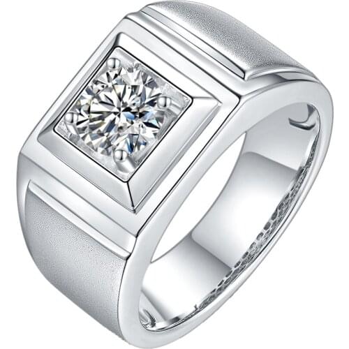 Y&L Classic 925 Sterling Silver Rings Men Wedding Silver Diamond Engagement 1.0Ct 6.5mm D Color Moissanite Ring for Men
