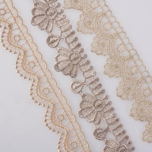 Cusack 3 meter 3.5 cm Lace Trims Ribbon Tape for Costumes Home Textiles Trimmings Sewing Lace Fabric Polyester Gold Line 3 Model