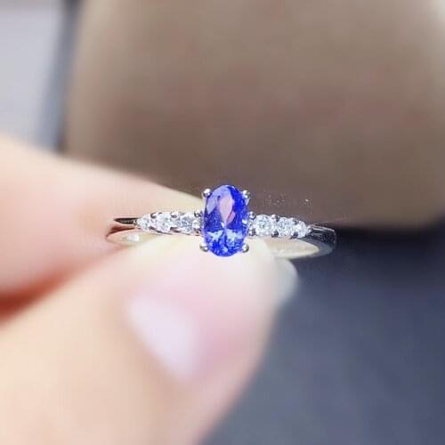 Natural real tanzanite small ring Per jewelry Free shipping 4*6mm 0.52ct gemstone 925 sterling silver Fine jewelry J214187