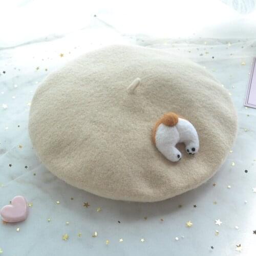 Meng Burst the Corgi BUTT Beret CAT Pp Painter Cap Sesame Seed Cake Hat Japanese-style Cute Winter Hat Children Women