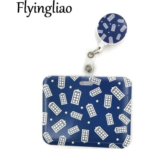 Doctor Who Telephone Booth Cute Card Cover Clip Lanyard Retractable Student Nurse Badge Reel Clip Cartoon ID Card Badge Holder