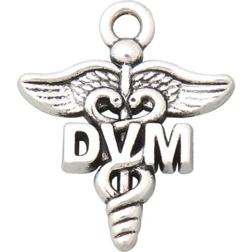 RAINXTAR Fashion Alloy Doctor of Veterinary Medicine DVM Medical Charms 19*23mm 50pcs AAC2007