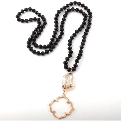 Fashion Glass Long Knotted Women Necklaces The Axe Crystal Link Flower of Life Pendant Ethnic Necklace