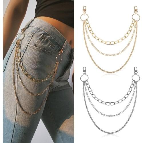 Fashion Punk Hip-hop Trendy Belt Waist Chain Metal Trousers Chain Belt Simple 3-layer Tassel Pants Geometry U-shaped Chain