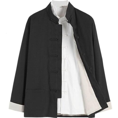 Autumn middle aged and old dad and grandfather Tang Style Mens Retro Chinese style Hanfu pure cotton pull sleeve button top