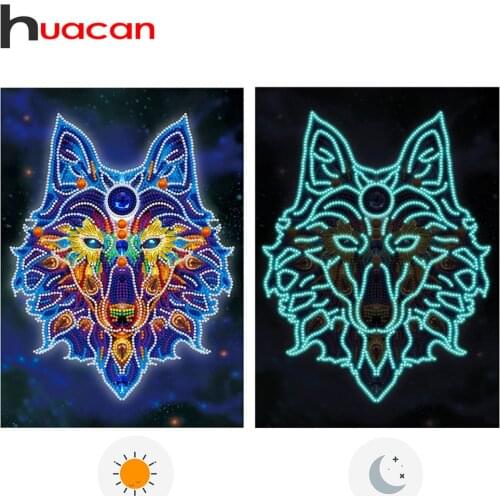 Hucan 5D DIY Diamond Painting Luminous Art Kits Special Shaped Diamond Embroidery Sale Wolf Mosaic Handmade Gift Home Decor
