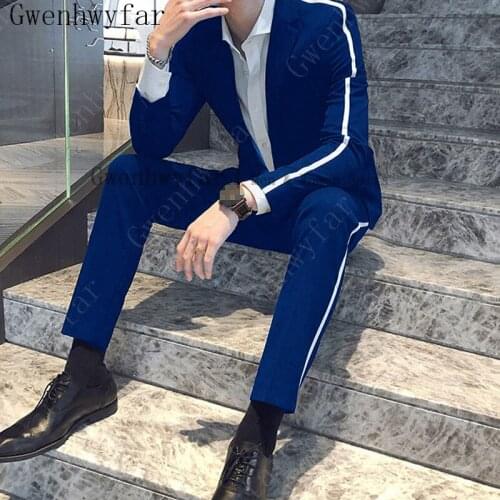 Gwenhwyfar New Fall Men Suit for Youth Tide Jacket With Pants Trim On Side 2 Piece Suit of Cultivate Ones Morality Leisure Suit
