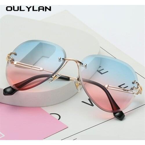 Oulylan Rimless Sunglasses Women Brand Designer Sun Glasses Gradient Shades Cutting Lens Ladies Frameless Metal Eyeglasses UV400