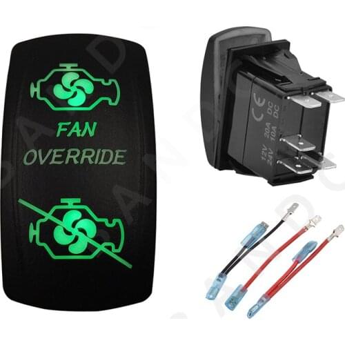 FAN OVERRIDE 5P ON-OFF SPST Green LED Light Laser-Etched Rocker Switch for the Car Boat Marine Yacht ARB RV Buses，Jumper Wires