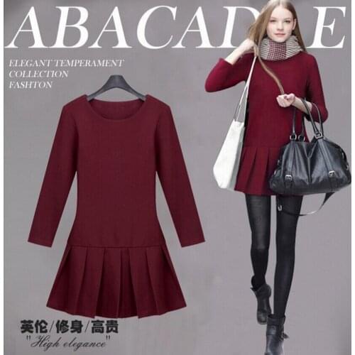 Size Spring Autumn Plus Dress Women Black Wine dresses Fashion High Quality Ladys Clothing Free Shipping