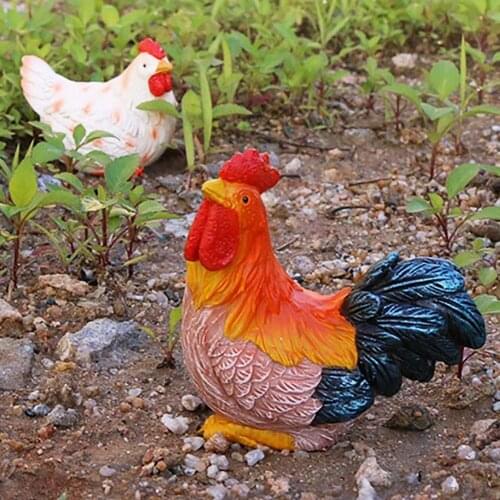 Garden Figurine Realistic Exquisite Resin Miniature Rooster Animal Statue Decoration for Outdoor
