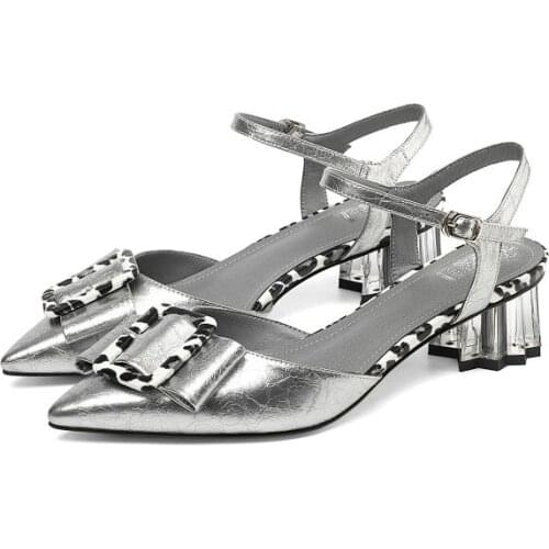 Big Size 9 10 11 12 high heels sandals women shoes woman summer ladies Sharp square buckle and buckle sandals with thick heels