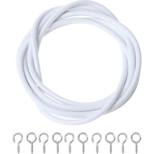 Net Hang 2m Curtain Wire Window Cord Cable String Set With 5 Fish Eyes 5 Hooks New