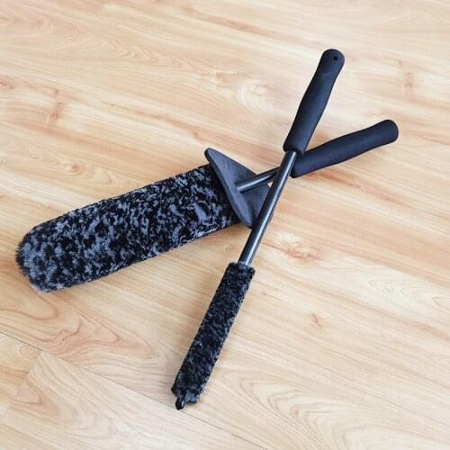 1 Pcs Top Microfiber Premium Wheels Brush Non-Slip Handle Easy Cleaning Rims Spokes Wheel Barrel & Brake Caliper Car Fiber Brush