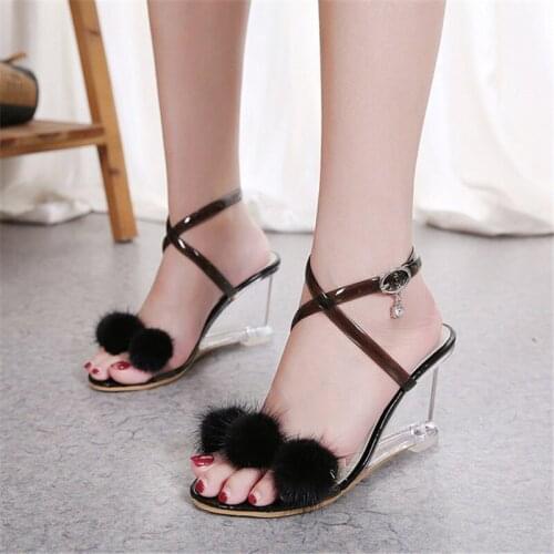 8CM Sexy Wedge High Heel Women Slippers Transparent Crystal High Heels Summer Women Sandals Peep Toe Woman Shoes White Slippers