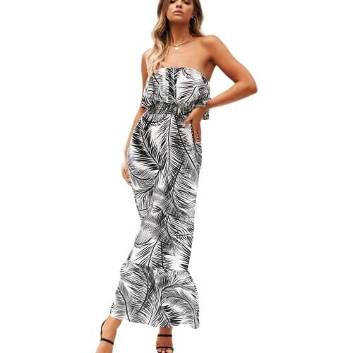 Womens Long Leaf Dress with Sexy Breast Wrap Summer Cascading Ruffle Strapless Women Dresses Summer 2020