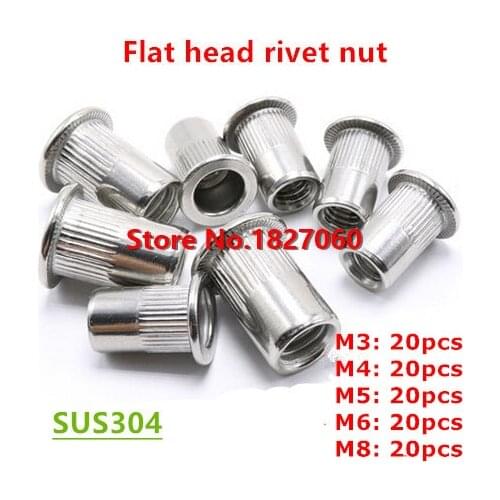 100pcs/kits M3 M4 M5 M6 M8 Rivet Nuts Stainless steel Flat Head Rivet Nut Kits Blind Rivnut Insert Thread Nut