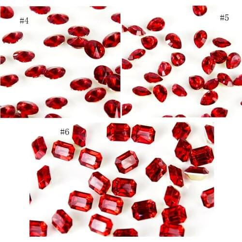 100 Pcs/Lot Red Opal Nail Rhinestone Multi-shape Round Tear drop Point Back Resin Nail Charms 3D Nail Art Decoration JZ02-4/5/6