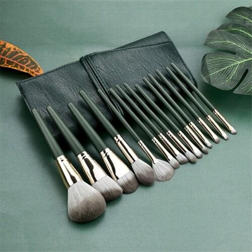 14 Pieces Super Soft Green Face Powder Eyeshadow Foundation Blusher Cosmetic Makeup Brush Set E842
