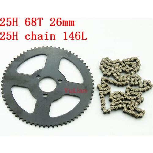 25H 26mm 68t 146links loops Chain with 68T 47cc 49cc Drive System Rear Sprocket 7 teeth sprocket shaft Fit Pocket Bike