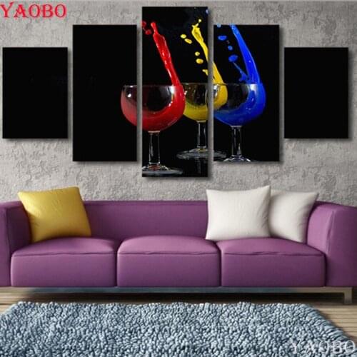 5pcs/set diamond Painting Red wine glass 5d diy diamond mosaic picture of rhinestones Embroidery beads cross-stitch abstraction