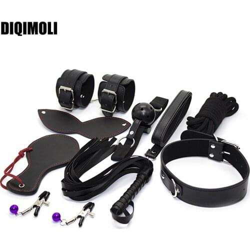 8 Pcs Leather Bondage Sets Erotic BDSM Restraints Whipping Training Sex Slave Tools Fetishism Couples SM Games Adult Sex Toys