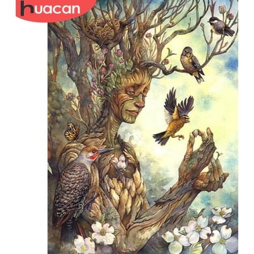 HUACAN Full Square Round Diamond Painting Tree DIY Mosaic Rhinestone Cross Stitch Scenery 5D Diamond Embroidery Bird Home Decor