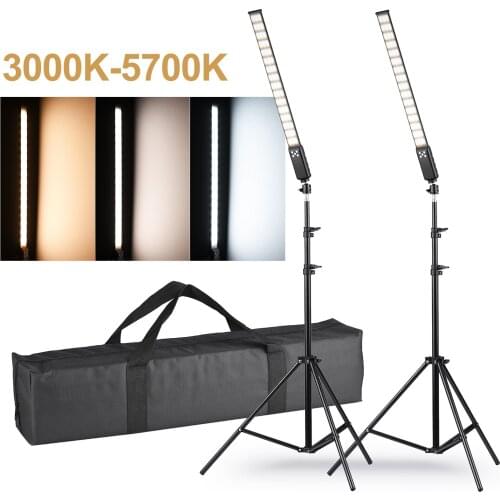 Andoer Studio Photography Light 2*Handheld LED Light Tube USB 3000K-5700K Dimmable CRI95 Battery+2*2M Light Stands Carry Bag