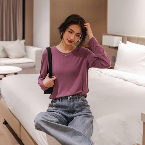Yuanyueer basic solid color modal bottoming shirt female spring 2021 Korean version of the new round neck stretch inner t-shirt