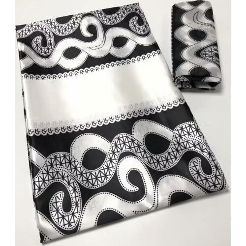 White + Black Organz Silk Wax Fabric Soft for Party Dress African Ankara Silk Satin Fabric High Quality Latest Dress TL1517-1