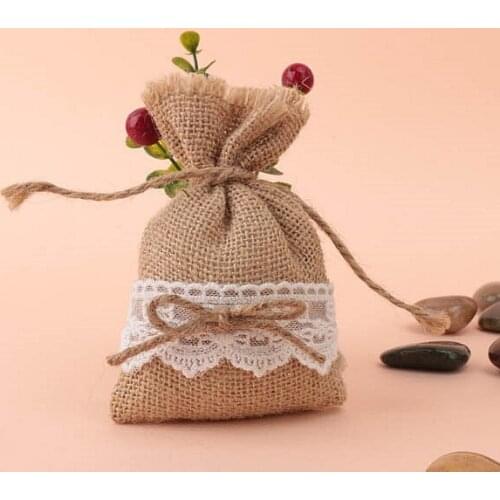 Free shipping jute lace Burlap bag Candy Bag burlap bag Lace beads bag