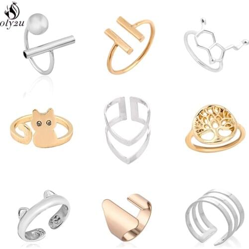 Bohemian Tree of Life Rings for Women Punk Chemical Geometric Ring Minimalist T Bar Finger Rings Adjustable Anel Mujer Wholesale