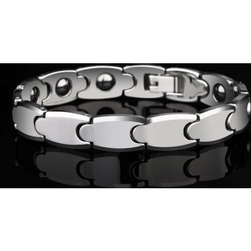 2019 Classic 8m/10mm Width High Polished Tungsten Carbide Chain Bracelet with Black Magnet Stones for Man Woman Length 18.5/21cm