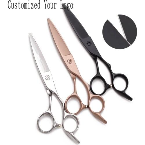 C9123 6" 17cm 440C Engraving Logo Micro Sawtooth Cutting Shears Normal Scissors Hairdressing Scissors Professional Hair Scissors