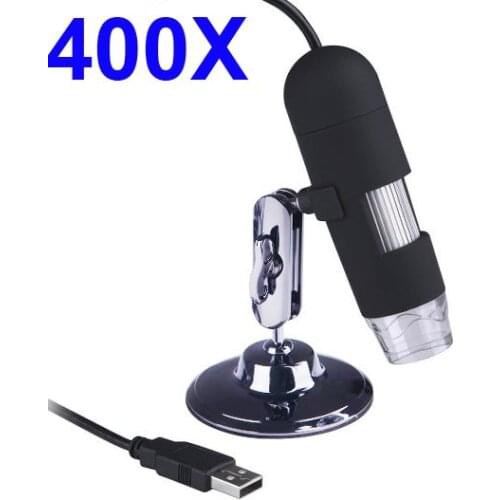 Max 400x 2.0MP HD Computer USB 2.0 Digital Microscope Endoscope Magnifier with 8 LED Light illuminator & Stand Holder