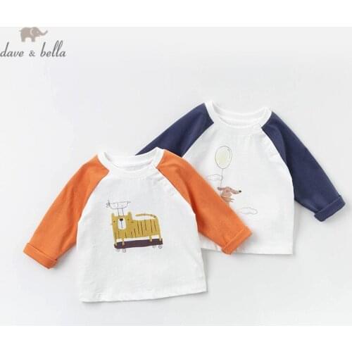 DBM12782 dave bella unisex baby t-shirt pullover print children long sleeve t-shirt infant toddler high quality tops kids tees