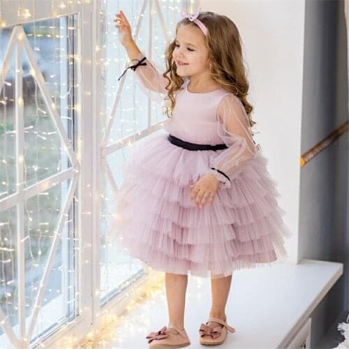 Kids Tiered Dresses for Girls Christmas Children Clothing Princess Birthday Wedding Party Baby Girl Dress With Bow 1-14Y