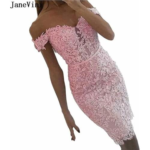 JaneVini Elegant Straight Short Pink Prom Dress Sweetheart Appliques Beaded Backless Lace Formal Prom Dresses 2019 Gala Jurken