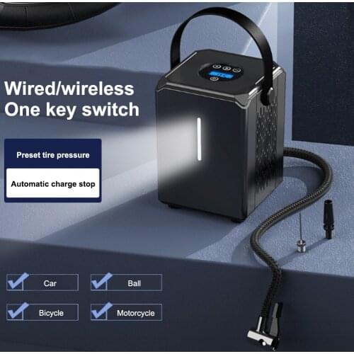 Line/Wireless 2 in 1 6000mAh 30L Mini Portable Air Compressor 12V 120 PSI Tire Inflator Electric Auto Pump with Bright LED Light