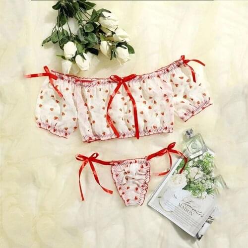 European and American Sexy Lingerie Lace Sexy Mesh Red Heart Dot Lace Sexy Perspective Temptation Underwear Set