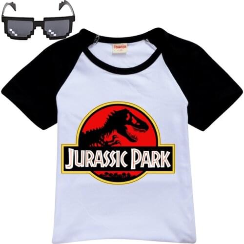 Jurassic Park Summer Clothes Imitation Cotton Short Sleeve Christmas Shirt Dinosaur Cosplay T-shirt Fashion Kids Boys Girls Tops