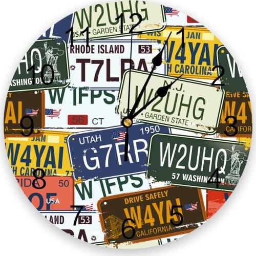 Retro Metal Car License Plate Wall Clock Modern Design Home Living Room Office Cafe Decoration Art Wall Watch