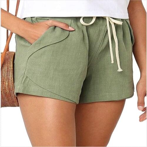 Solid Color Drawstring Pocket Mini Shorts Women Casual Loose Wide Leg Pants Streetwear Jogging Fitness Elastic Waist Short Pants