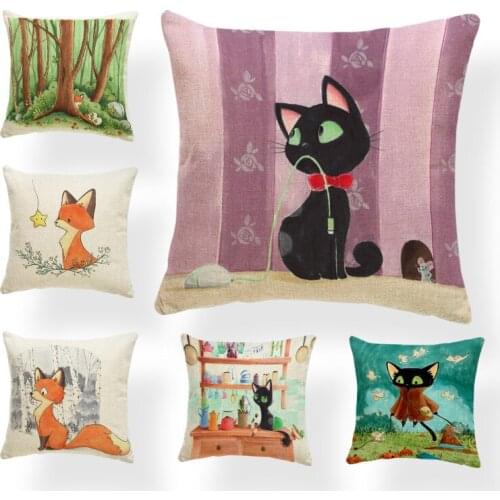 Cartoon Creativity Fox Cushion Christmas Tree Pillow Case Animal Cat Mouse Vintage Chair For Sofa Throw Pillows 45Cm Burlap Soft